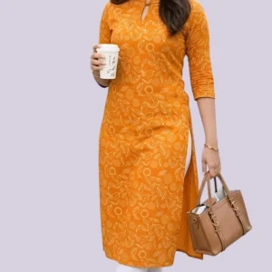 LANDVIEW Floral Print Cotton Rayon Straight Kurta for Women