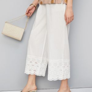 MAX Women Regular Fit White Cotton Blend Trousers